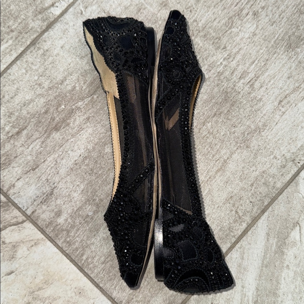 Size 6- Badgley Mischka GiGi Black Satin Flat - Picture 9 of 11